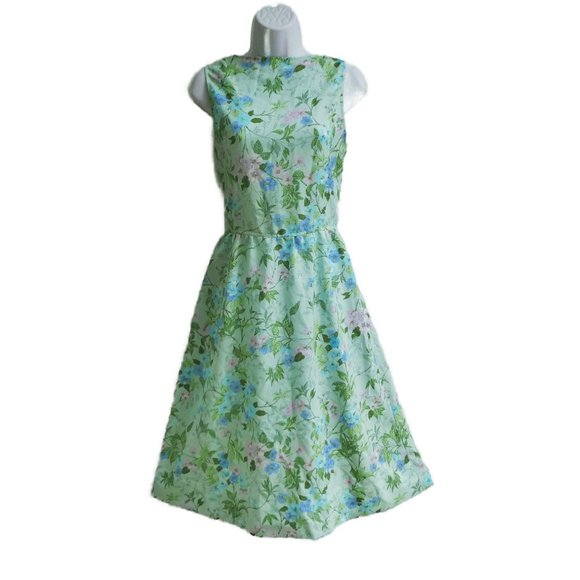 Vintage Farmhouse Dress Handmade Pastel Floral Green Blue Pink Tie Back Pockets - Picture 7 of 7